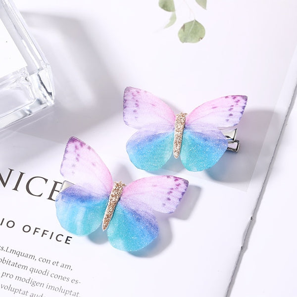 2Pcs/Pack Girls Beautiful Colorful Simulation Butterfly Hair Clips Sweet Hair Ornament Headband Hairpins Kids Hair Accessories