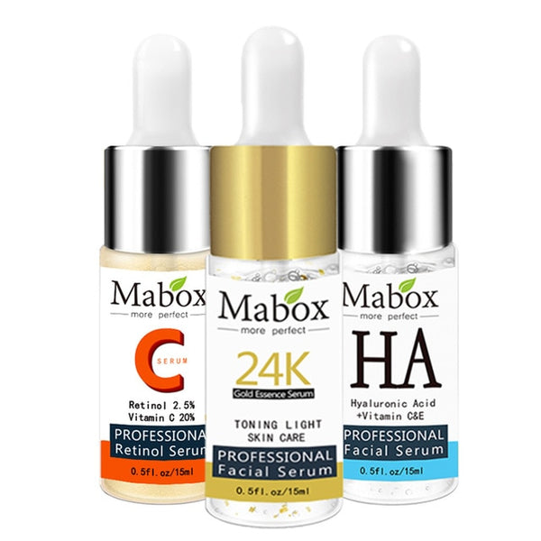 Mabox Face Retinol Serum+Six Peptides Serum Facial 24K Gold+Hyaluronic Acid Serum Moisturizing Skin Care Whitening AntiAnging