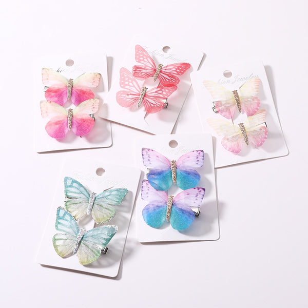2Pcs/Pack Girls Beautiful Colorful Simulation Butterfly Hair Clips Sweet Hair Ornament Headband Hairpins Kids Hair Accessories