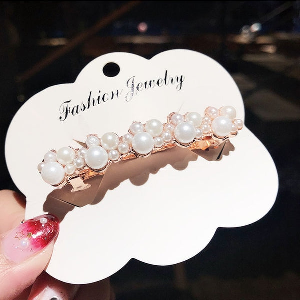 New Women Elegant Pearls Crystal Shining Barrettes Hair Clips Headwear Hair Holder Hairpins Beautiful Headbands Hair Accessories