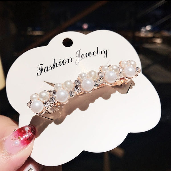 New Women Elegant Pearls Crystal Shining Barrettes Hair Clips Headwear Hair Holder Hairpins Beautiful Headbands Hair Accessories