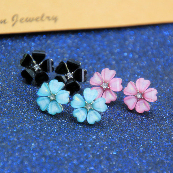 E0133 New Arrival Pink Flower Stud Earrings Korean Style Sweet Cute Earrings For Women Beautiful Crystal Accessories Girl's Gift