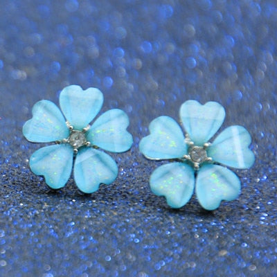 E0133 New Arrival Pink Flower Stud Earrings Korean Style Sweet Cute Earrings For Women Beautiful Crystal Accessories Girl's Gift