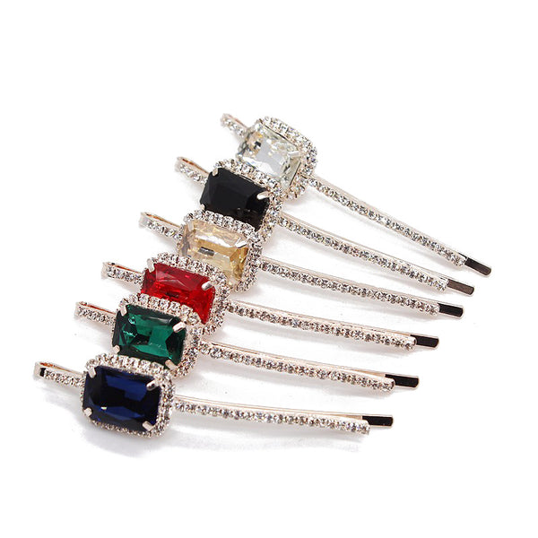 1Pc Trendy Red Hair Pin Rose Gold Square Clear Crystal Hair Barrettes Black Rhinestone Hair Clip For Women Girl Hair Accessories