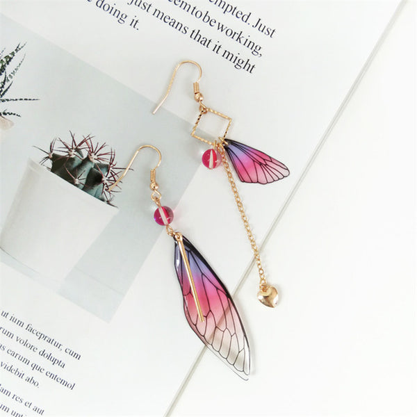 Timlee E042 Beautiful Fairy Tale Butterfly Wing Earring Asymmetric Dangle Earrings Fashion Accessories Wholesale