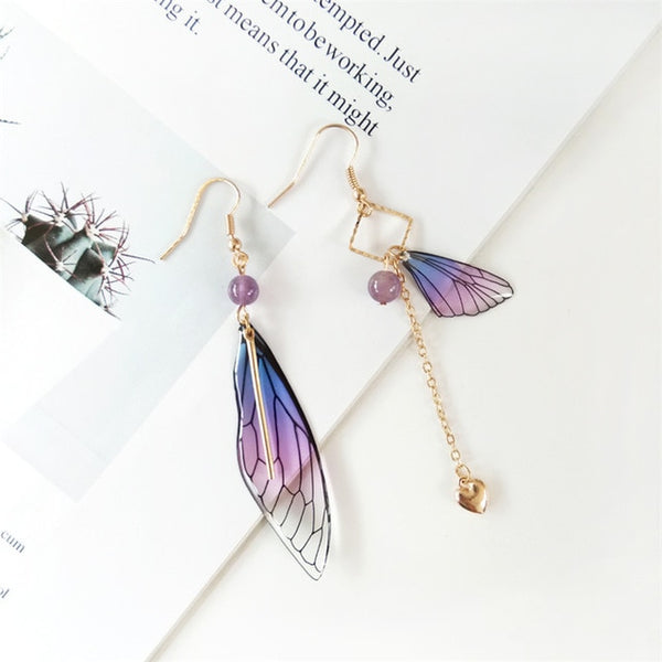 Timlee E042 Beautiful Fairy Tale Butterfly Wing Earring Asymmetric Dangle Earrings Fashion Accessories Wholesale
