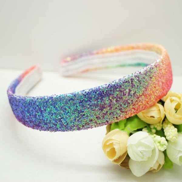 Hot sale fashion PU shining gradient hairband kids beautiful glitter rainbow hair accessories headband for women girls wholesale