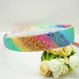 Hot sale fashion PU shining gradient hairband kids beautiful glitter rainbow hair accessories headband for women girls wholesale